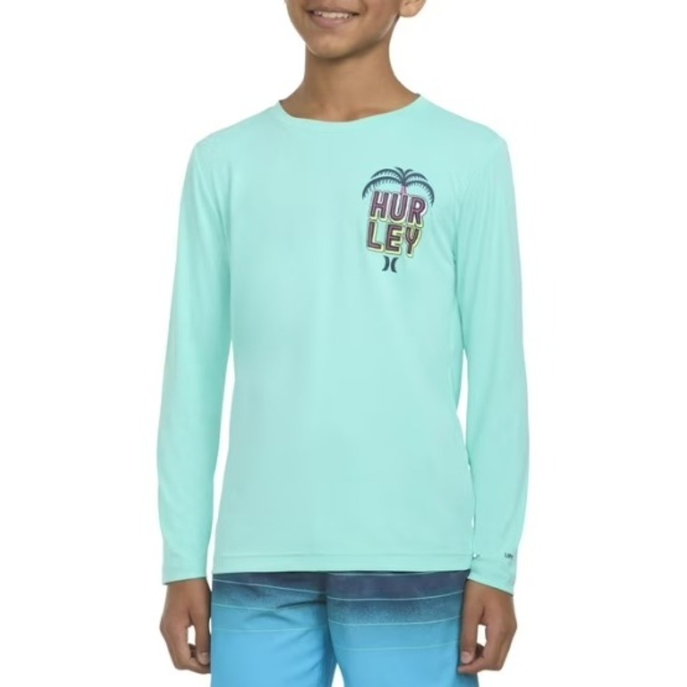 Hurley Kids Mint Green Long Sleeve UPF 50+ Rash Guard Shirt Size XXL 18/20 NWT